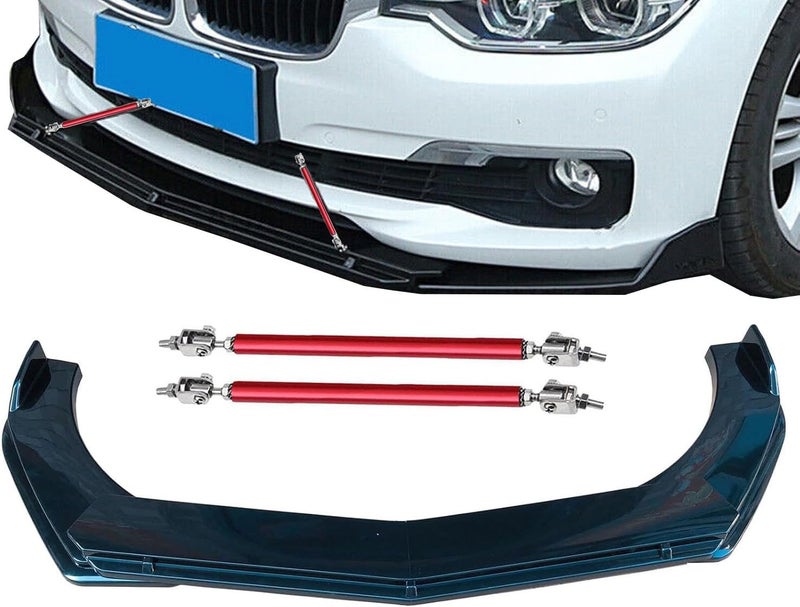 Propartauto Universal Front Bumper Lip Body Kit Spoiler with Strut Rod Tie Support Bars 8"-11" - Image 1